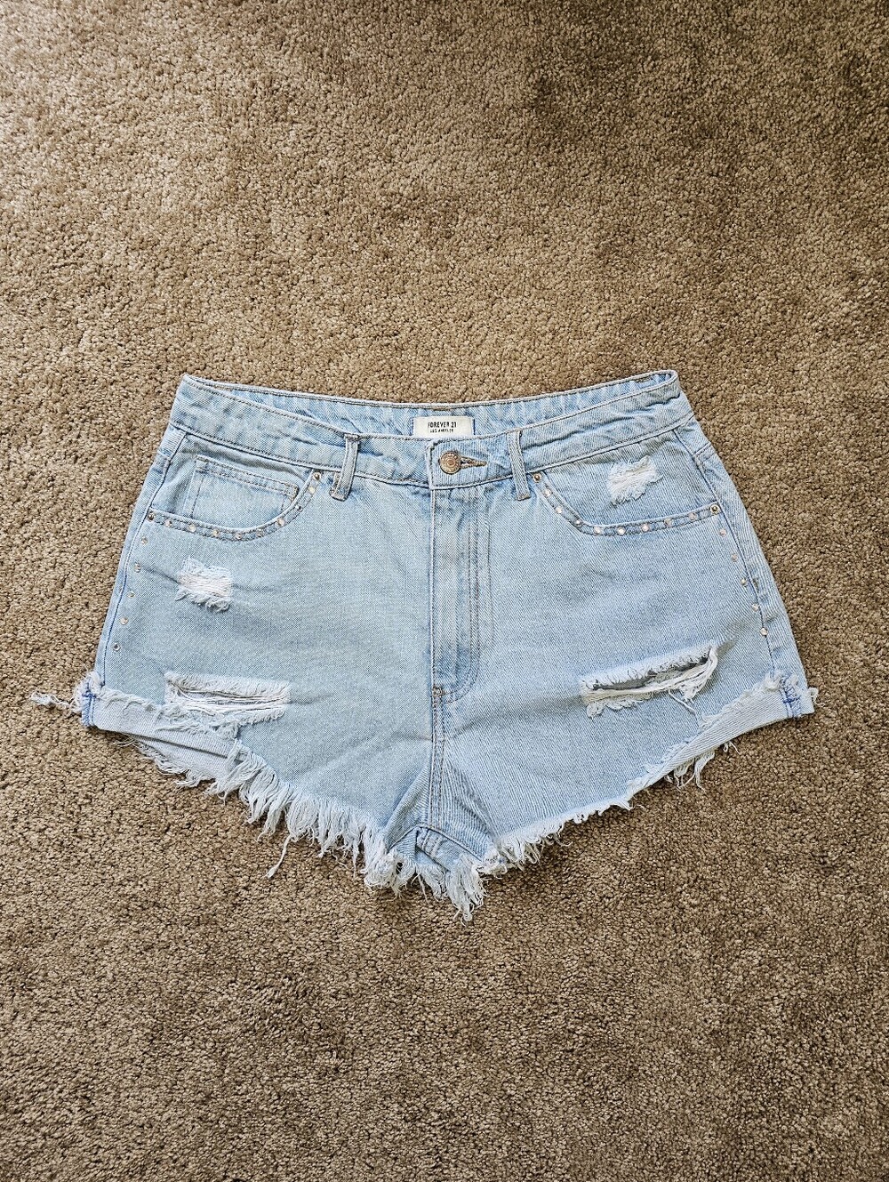 Forever 21 Light Wash Distressed Denim Shorts